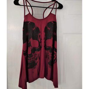 NE+WT Hot Topic Midnight Hour Red Top with Black Skulls Mesh Back Size Small